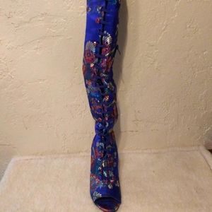 Asian print Over the Knee open Toe Boot
